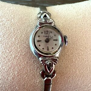 Vintage Timex Petite Watch, silver tone, delicate bracelet style